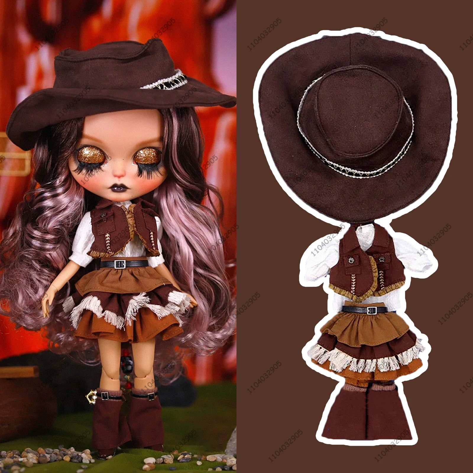 

Blyth Doll 19 Joints Body 30CM 1/6 Doll Clothes Azone Wild West Cowgirl Suit Costume Fashion Cowboy Outfit Hat Skirt Gift Toy