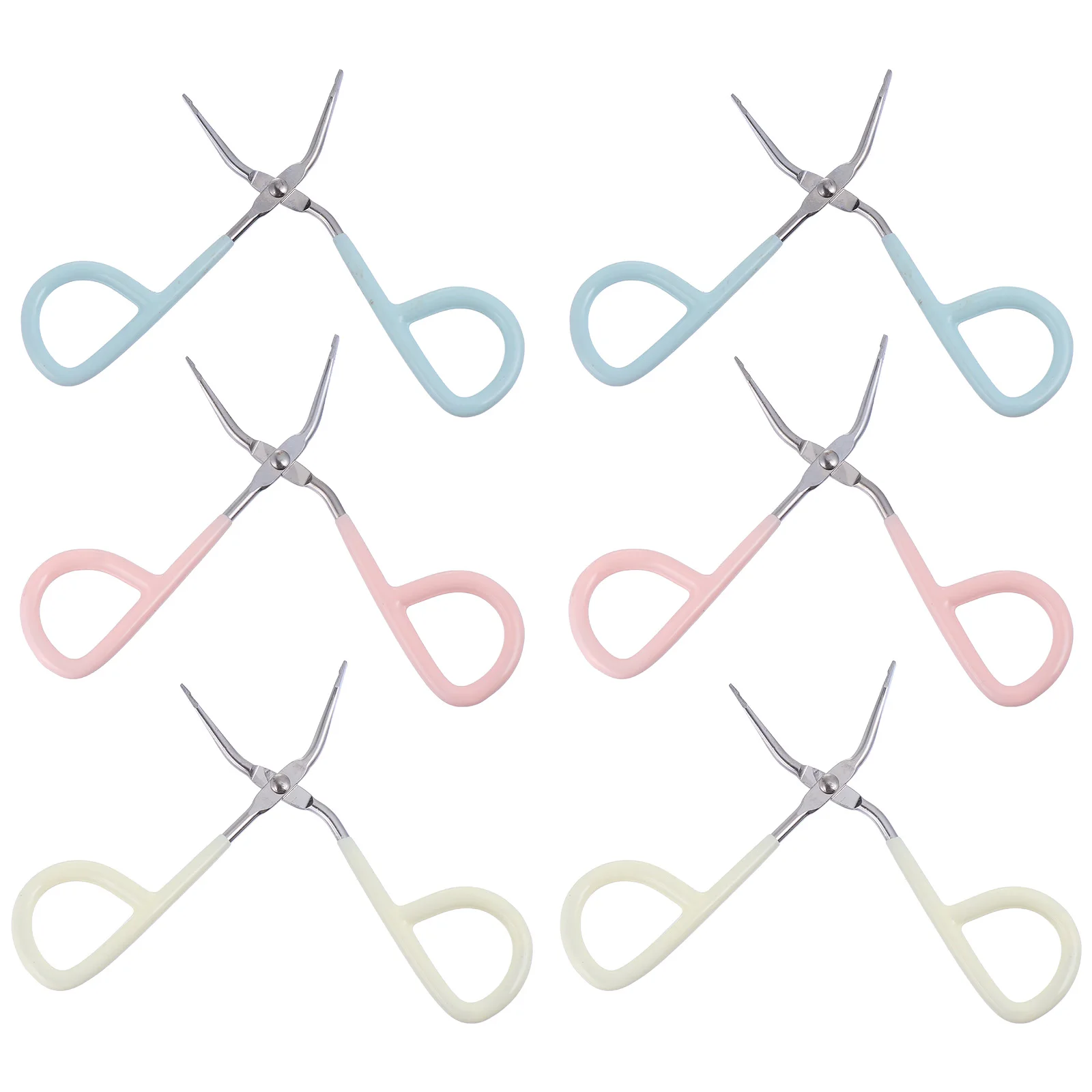 6pcs Scissors Shaped Eyebrow Tweezers Stainless Steel Flat Tip Mixed Color Eyebrow Makeup Tool Professional Use