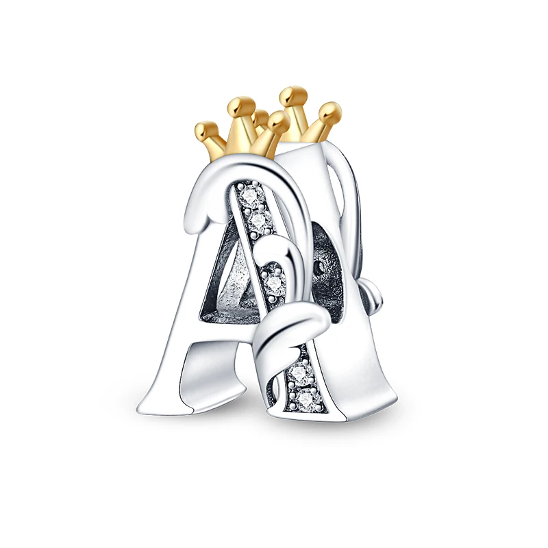 

100% 925 Sterling Silver Charm Bead 3mm Letter Crown Original Design DIY Fine Jewelry Elegant Accessory