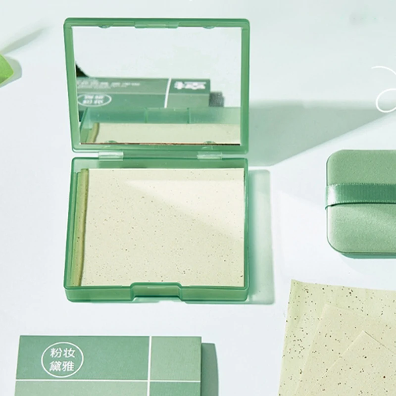 Papel absorbente de aceite Facial portátil con estuche de espejo, papel para el cuidado Facial de mujer, absorbe la grasa Facial, 100 hojas