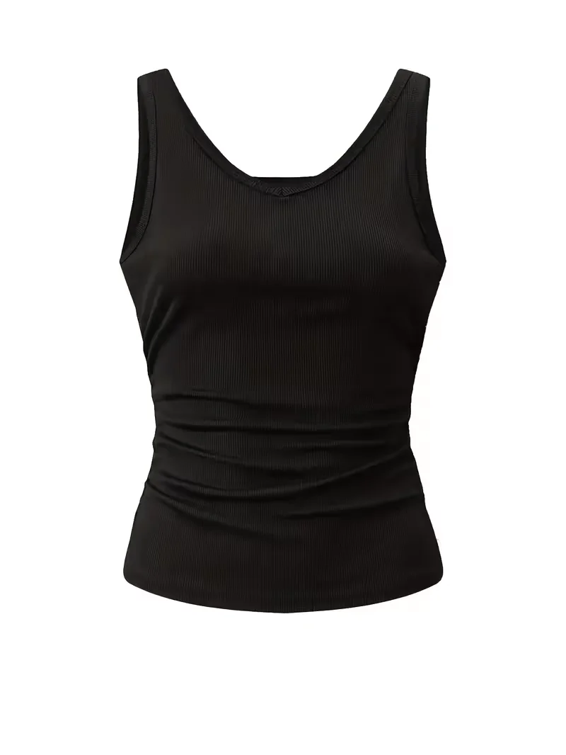 Women's V-Neck Ribbed Sleeveless Tank Top High Elastic Slim Fit Casual Versatile Summer Outdoor 3-Pack Sling Top