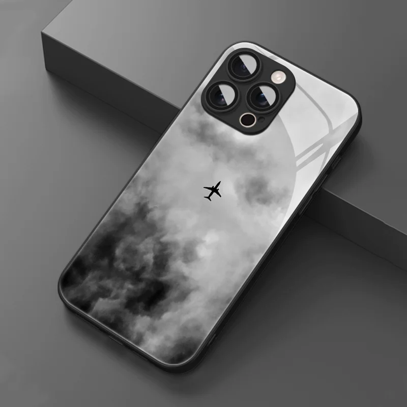 Minimalist sophisticated cloud aircraft print pattern TPU phone case with lens protection for iPhone 17/17Pro/17ProMax/17Air view 6