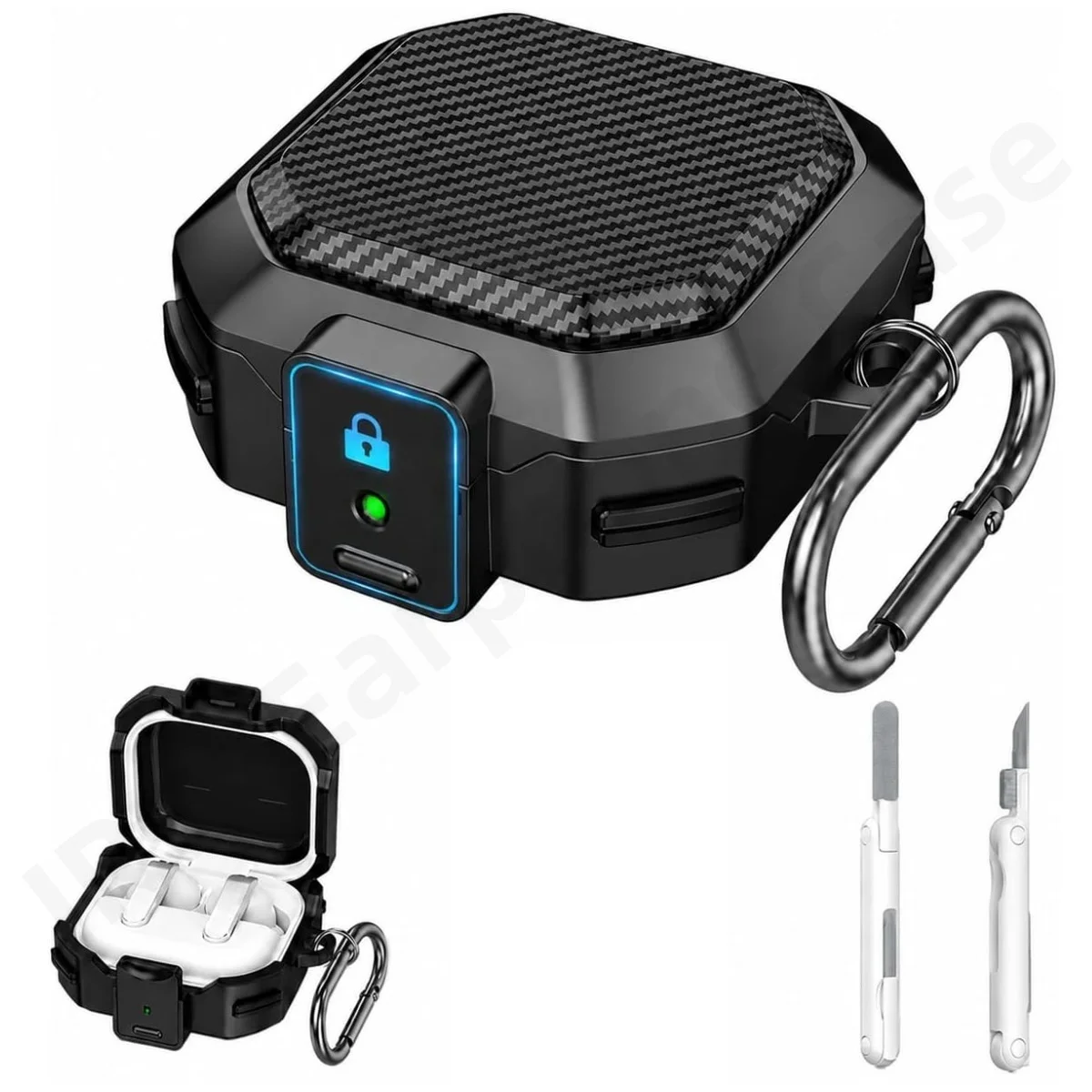 Hülle für Samsung Galaxy Buds 4Pro/Buds 4, sicherer Verschluss, stoßfeste Hartschale aus Kohlefaser mit Reinigungsstift für Galaxy Buds 4/4Pro – Detail 7