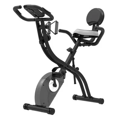 Folding Exercise Bike Indoor Cycling Bike, Magnetic Upright Stationary Exercise Bike with Arm Resistance Bands