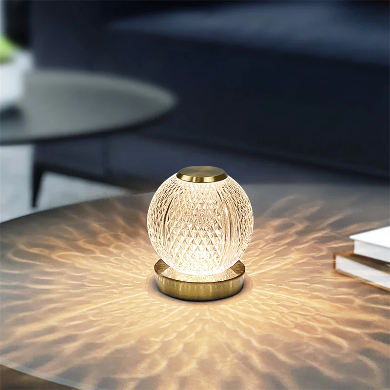 

Modern Creative Crystal Ball Table Lamp Acrylic Led Rechargeable Decorative Tiffany Lampe Bed Room Decor Atmosphere Night Lights