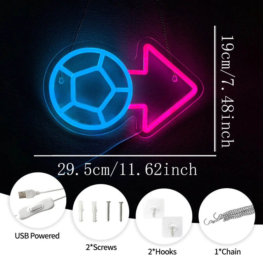 Football Led Neon Sign, Arrow Icon Wall Decor, Used For Man Cave, Bedroom, Game Room Wall Lights, Gifts For Football Enthusiasts