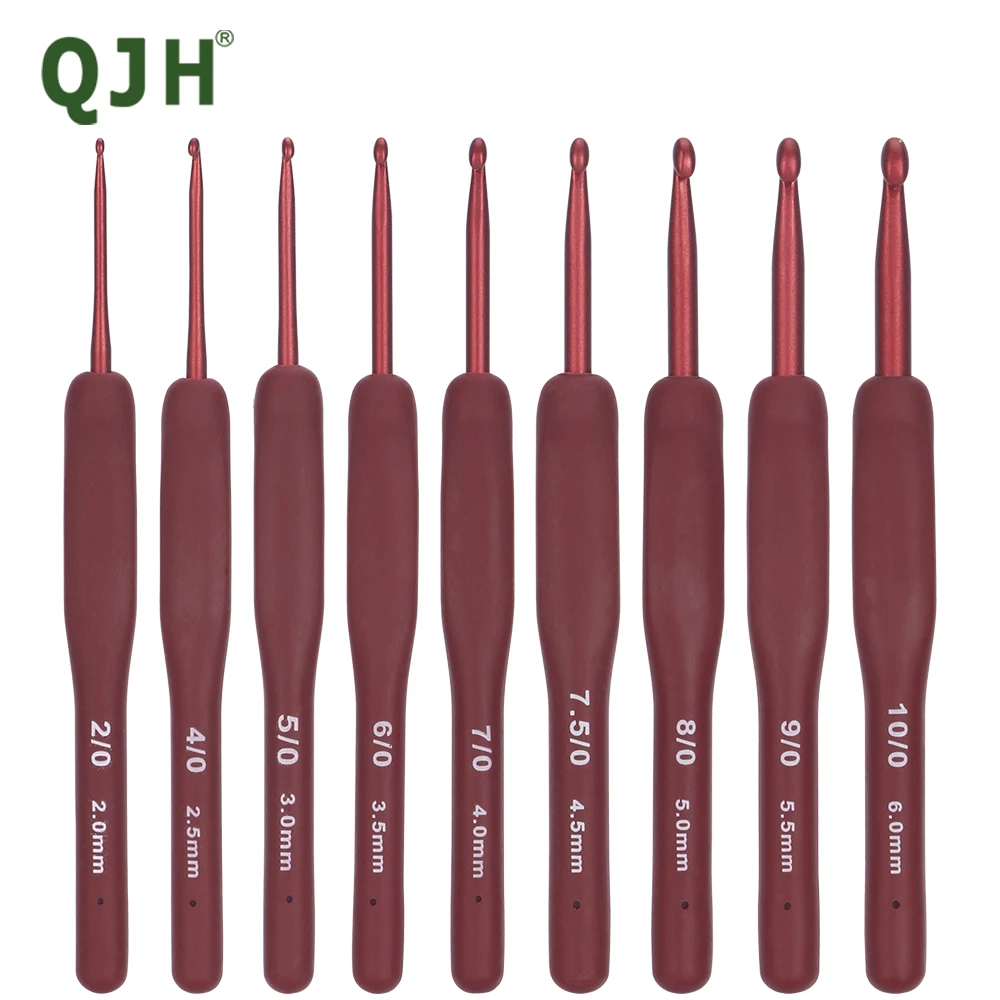 Zestaw szydełek QJH 9 rozmiarów, wielokolorowe, ergonomiczne szydełka z etui na dłonie z artretycznymi rękami, bardzo długie igły do szydełkowania 2-6 mm