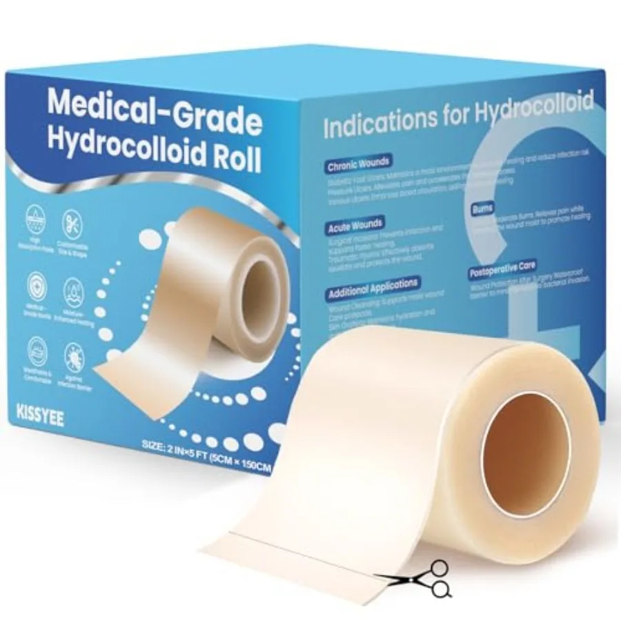 

Hydrocolloid Roll Bandages, 2IN x 5Feet Extra Large Hydrocolloid Patch with Self-Adhesive, Ultra Absorbent, Cut-to-Size, Flexib