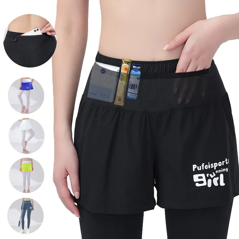 

Women 2 in 1 Marathon Running Leggings with Phone Pouch Back Zipper Pocket Dance Yoga Gym Fitness Pants Badminton Sport Trousers