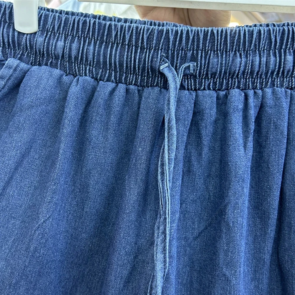 Hot Diamond Printed Letter Short Sleeve Denim Shirt Top + Elastic Waist Denim Shorts Two-piece Set-GZTZ056