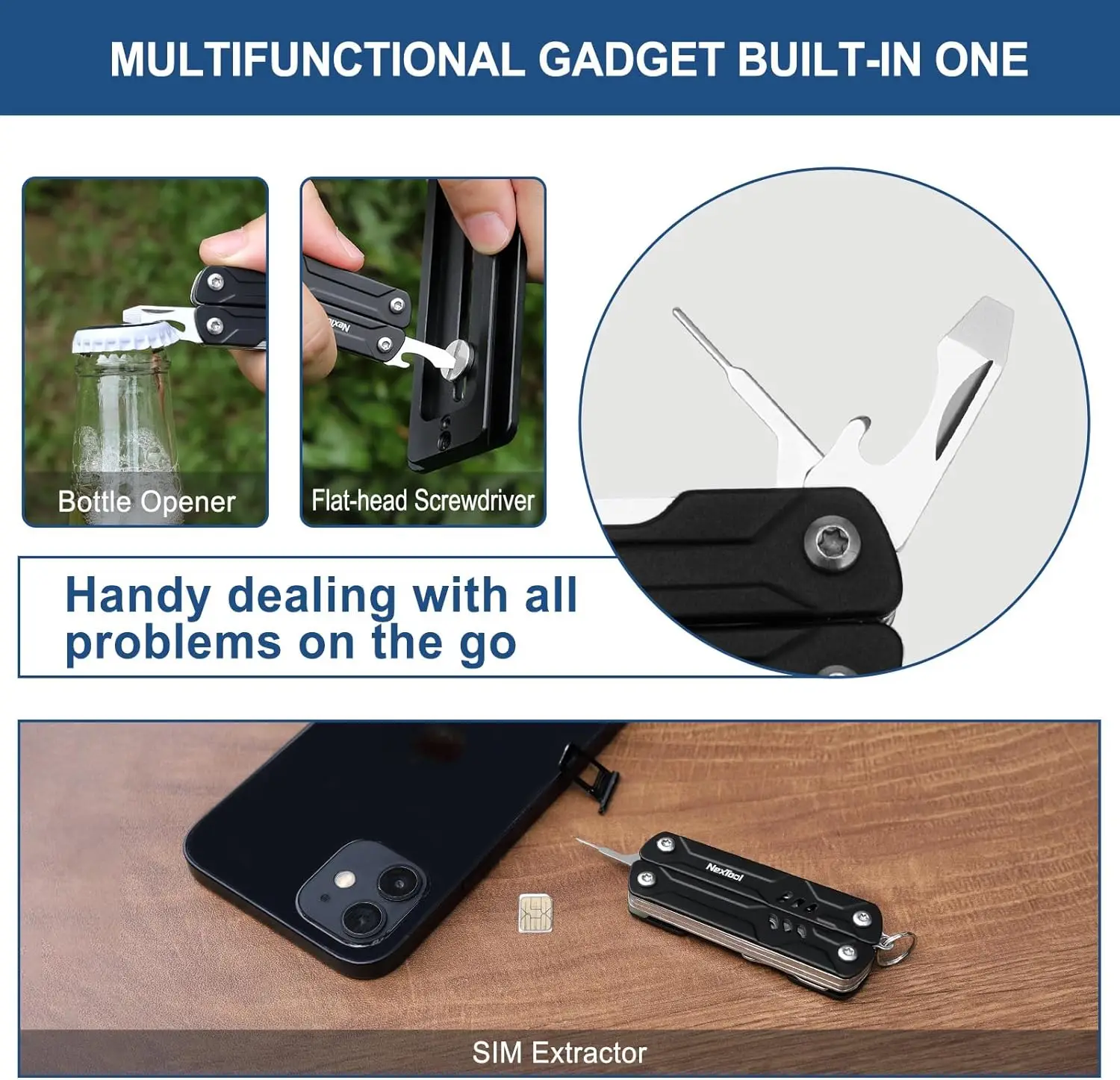 Imagem -04 - Nextool-mini Alicate de Marinheiro Lite em Chaveiro Multitool Tesoura Dobrável Chave de Fenda Bladeness Edc Multi Ferramentas ao ar Livre Viagem