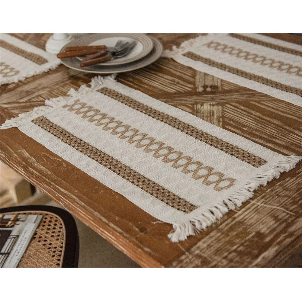 Nordic Woven Hollow Placemat For Dining Table Mat Handmade Jute Retro Cotton Linen Tableware Plates Household Hotel Decorations