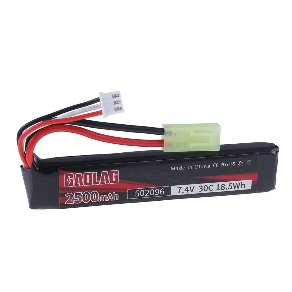 Batería de pistola de agua Lipo de 7,4 V, 2500mAh, 30C, enchufe XT60 con cargador para AKKU Mini, Airsoft, BB, juguetes eléctricos, piezas de pistolas