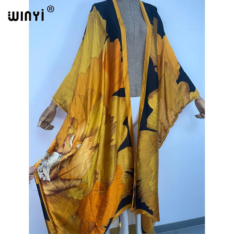 Winyi Zomer Strand Vakantie Wear Swim Suit Bikini Cover Up Boho Vest Stitch Kleurrijke Sexy Holiday Lange Mouw Kimono Kaftan