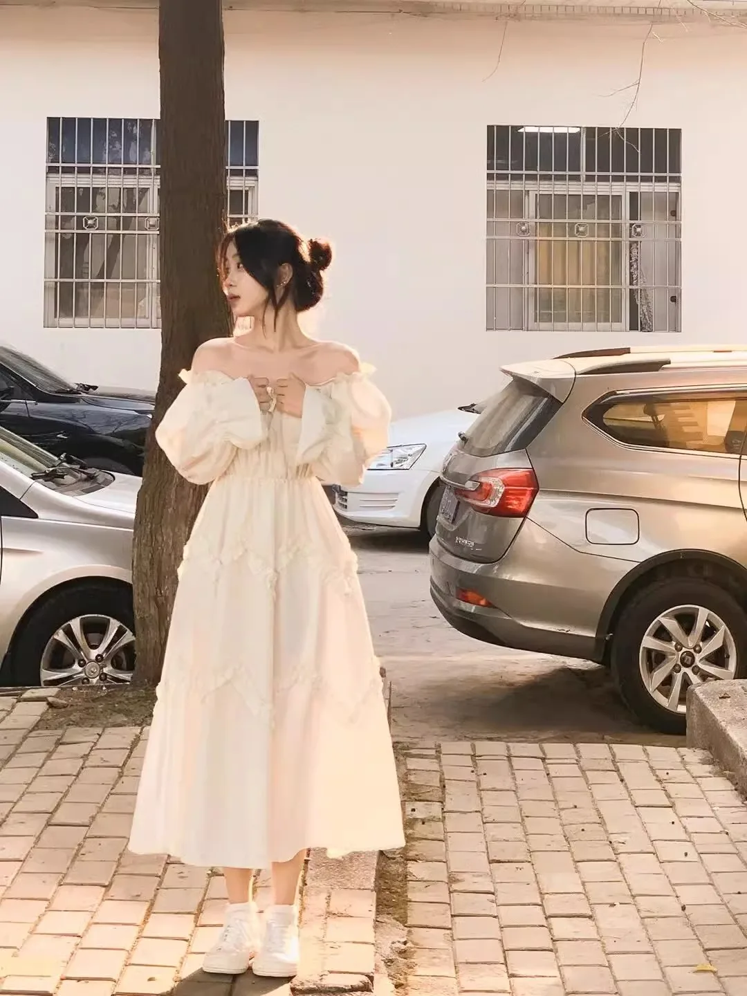 

Нежное женское платье Sweet Princ с высокой талией, длинным рукавом и одним открытым плечом, для ранней осени, элегантное, стройнящее, с мягкой юбкой в стиле феи