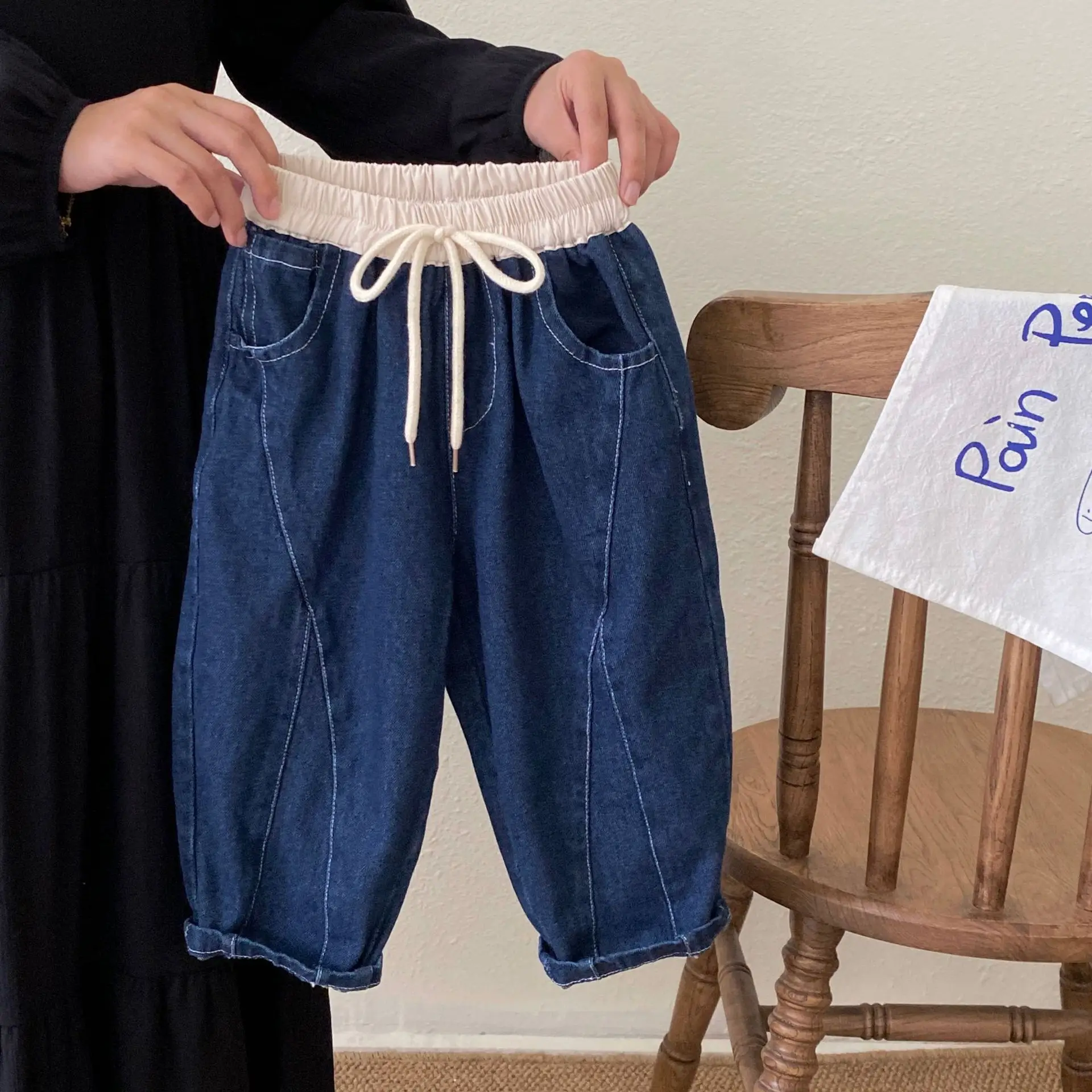 

Boys' Spring and Autumn Korean Edition Color Blocked Western Style Versatile Casual Jeans 2025 New Children's Harun Pants