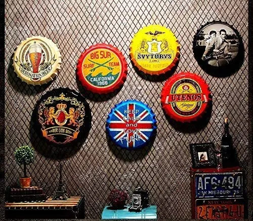 Cap Sign Round Bottle Cap Vintage Tin Sign Retro Vintage Metal Bottle Cap Wall Home Bar Decor Tin Sign Diameter 35CM 14 Inches