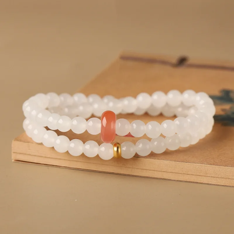 Hetian , White A Rich, Creamy Color, Double- Bracelet With Round Beads, Multi-Strand Women'S Jade F