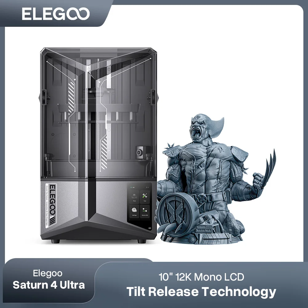 ELEGOO SATURN 4 ULTRA 12K Resin 3D Printer with Automatic Leveling, AI Print Monitoring, High Speed Printing Size 218x122x220mm