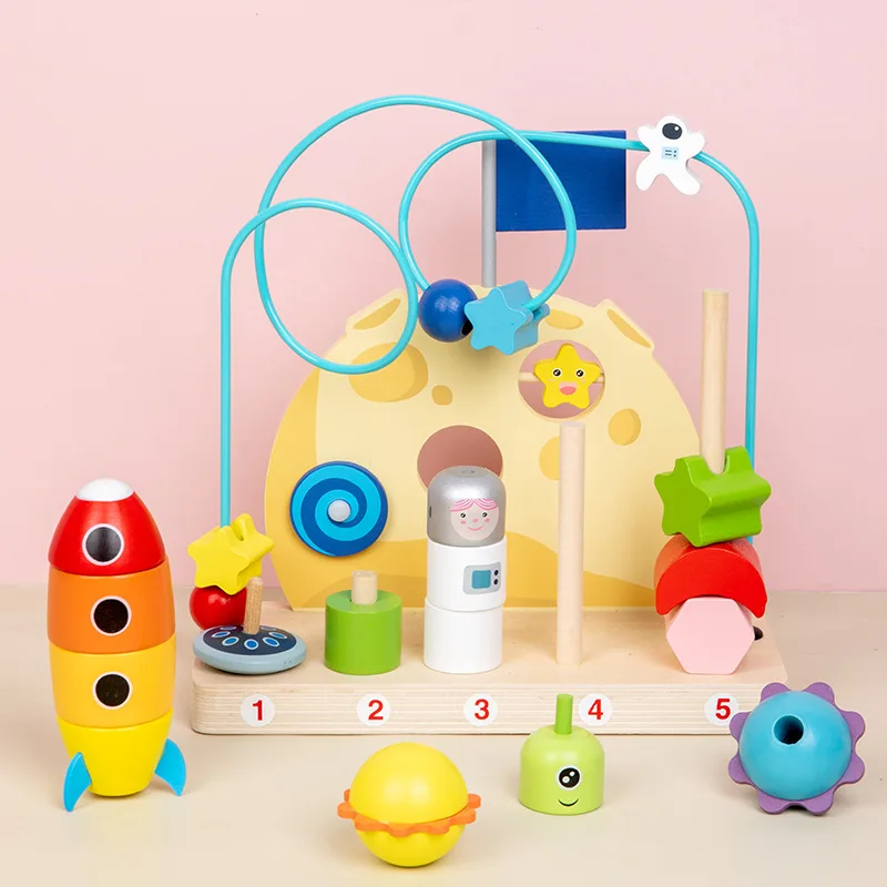 Planeta kolejka górka drewniane zabawki edukacyjne Montessori Puzzle w kształcie bloku Sorter zabawka z kolorowymi zabawkami do sortowania sensorycznego prezenty