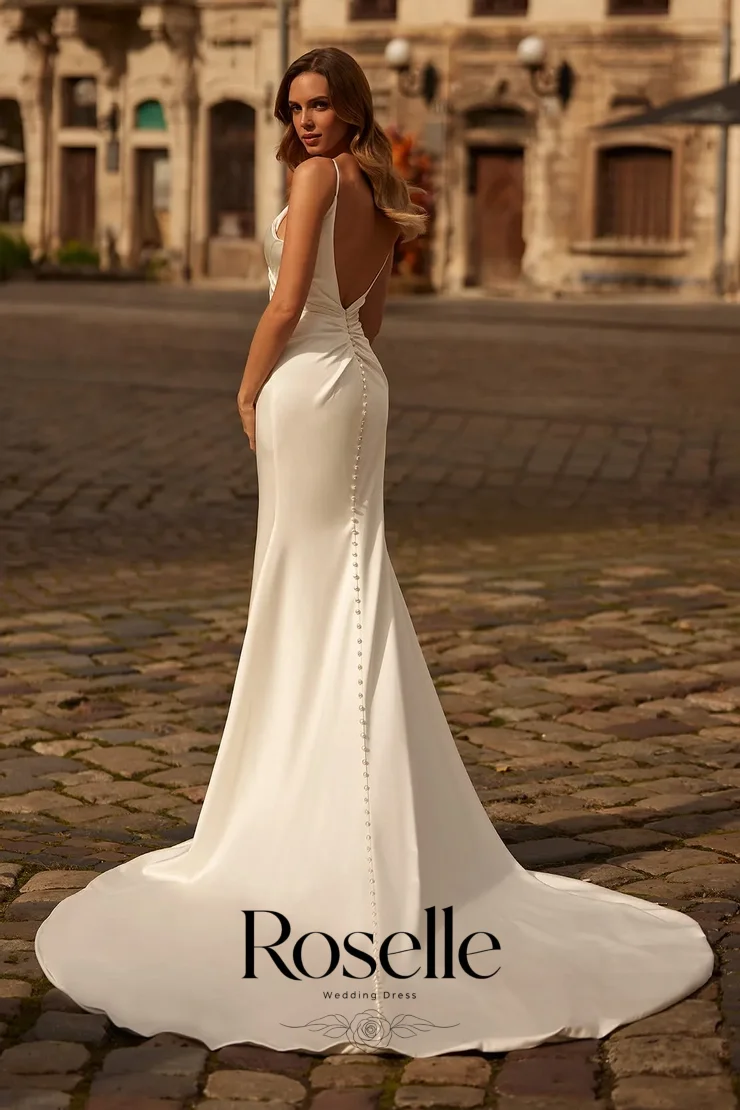 ROSELLE Simple Spaghetti Strap Mermaid Elegant Wedding Dress V-Neck Open Back 2026 Bridal Gown Customized свадебное платьеl
