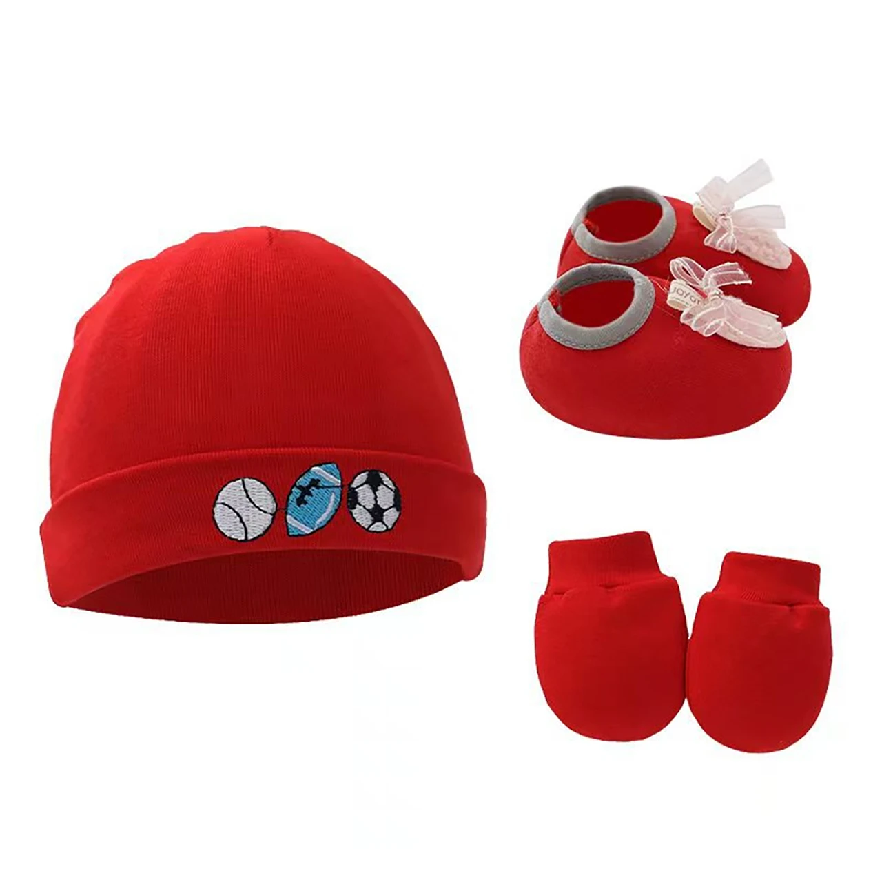 3pcs Baby Hat Gloves Shoes Set Gift Spring Autumn Newborn Knit Beanies Scratch Resistant Mittens Infant Indoor Soft-soled Shoes view 6