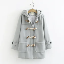 Double wood button woolen coat women's clothing autumn and winter new Korean version small medium and long woolen coat S29810