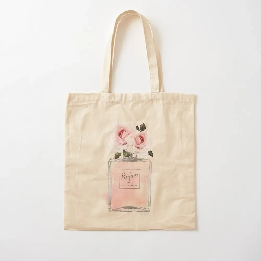 

Perfume bottle with pink roses, watercolor Pink and Silver Tote Bag Big bag women bags woman 2025 Tote Bag