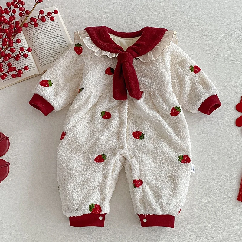 

2025 New Winter 0-24M Baby Girl Thicken Warm Clothing Infant Baby Girls Thicken Warm Jumpsuit Newborn Baby Girls Bodysuits