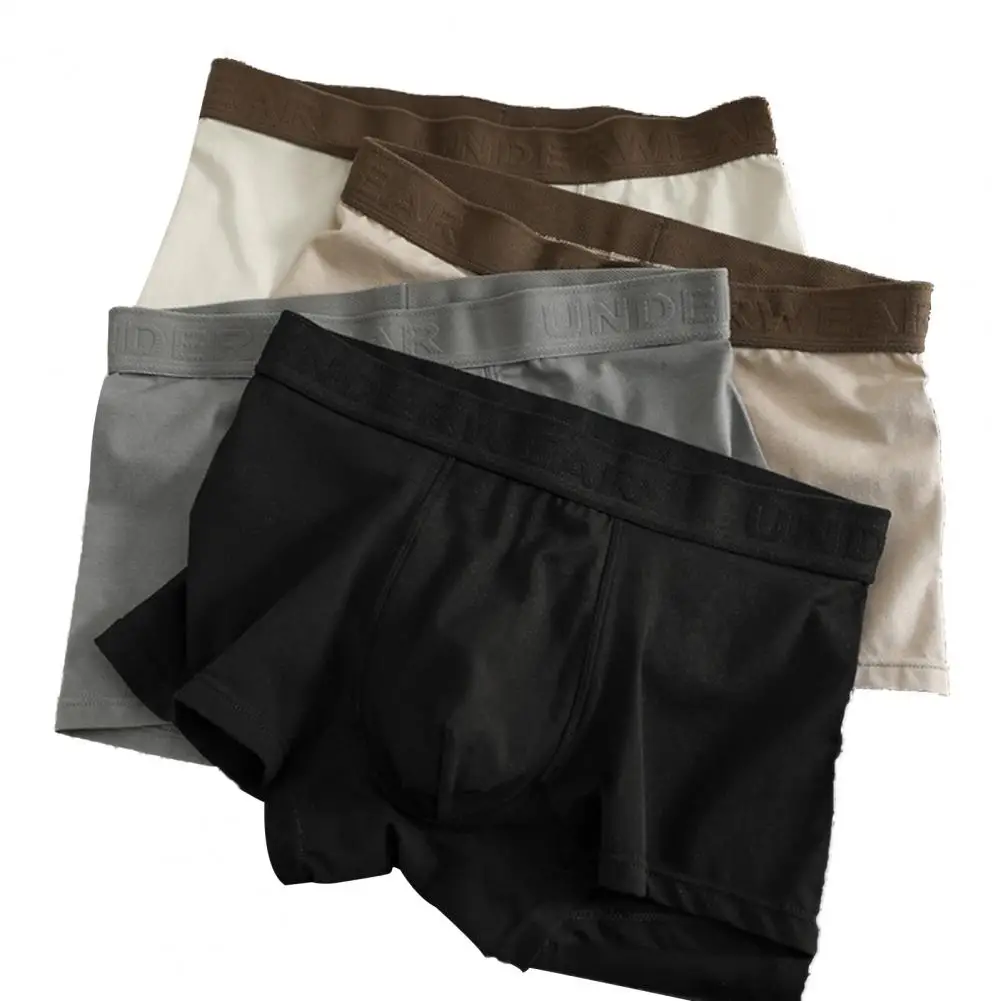 Stretchy Boxer 4pcs Men’s Boxer Underwear Set Elastic Mid-waist Breathable Fabric Shorts U-convex Design Wear with Letter