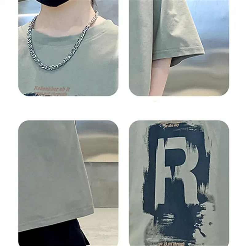 New Kids Boy Casual Tshirts Tops Novelty Printed Summer Children's T-shirt Short Sleeve Clothes Teenager Khaki Black Cotton Tees