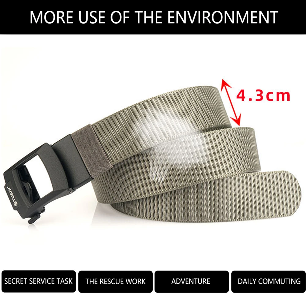 TUSHI New 4.3CM Wide Tactical Belt Nylon Military Army belt Outdoor Metal Buckle Police Heavy Duty men's Training Hunting Belt
