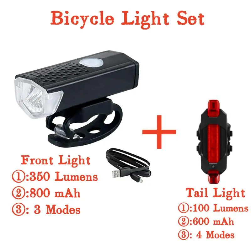 

Bike Bicycle Light USB LED Rechargeable Set MTB Road Bike Front Back Headlight Lamp Flashlight Cycling Light Cycling Accessories