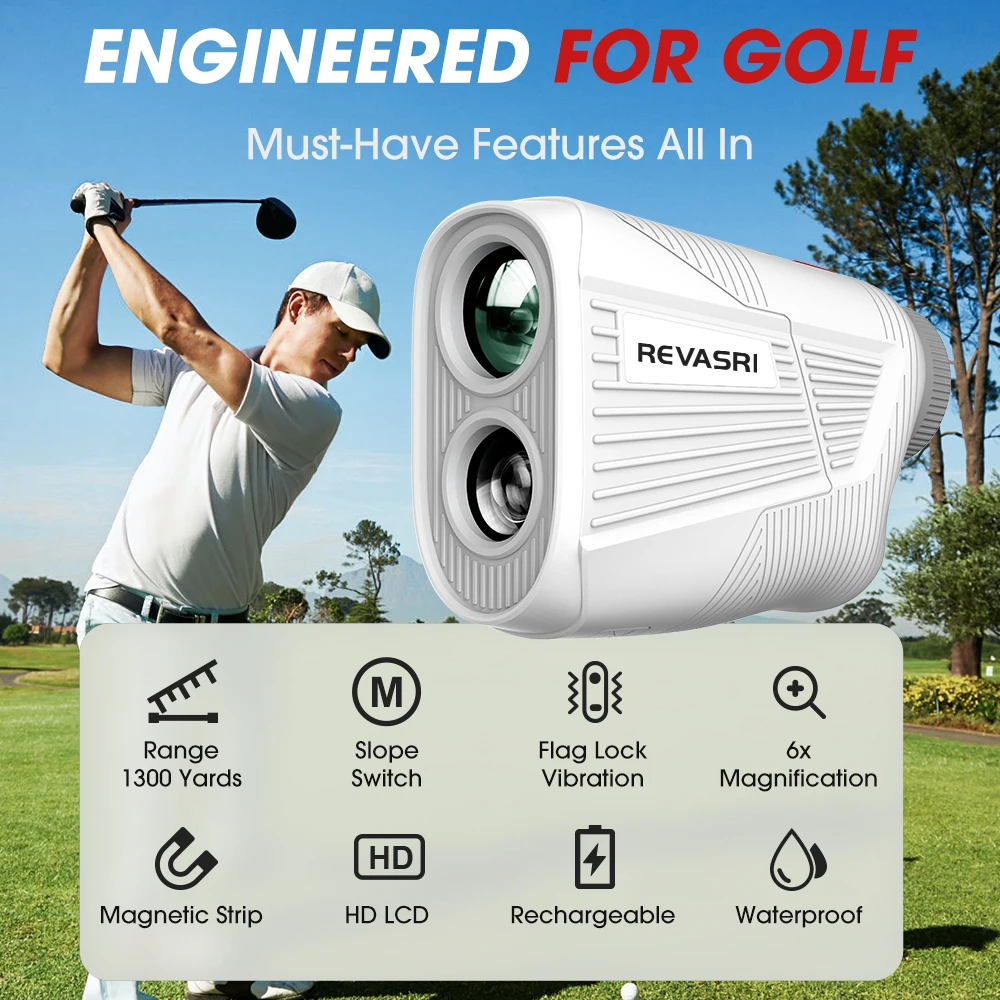 REVASRI Mini Golf Range Finder with 1300 Yards, Slope Distance, 6X Magnification, Magnetic & Type-C Rechargeable for Golfing