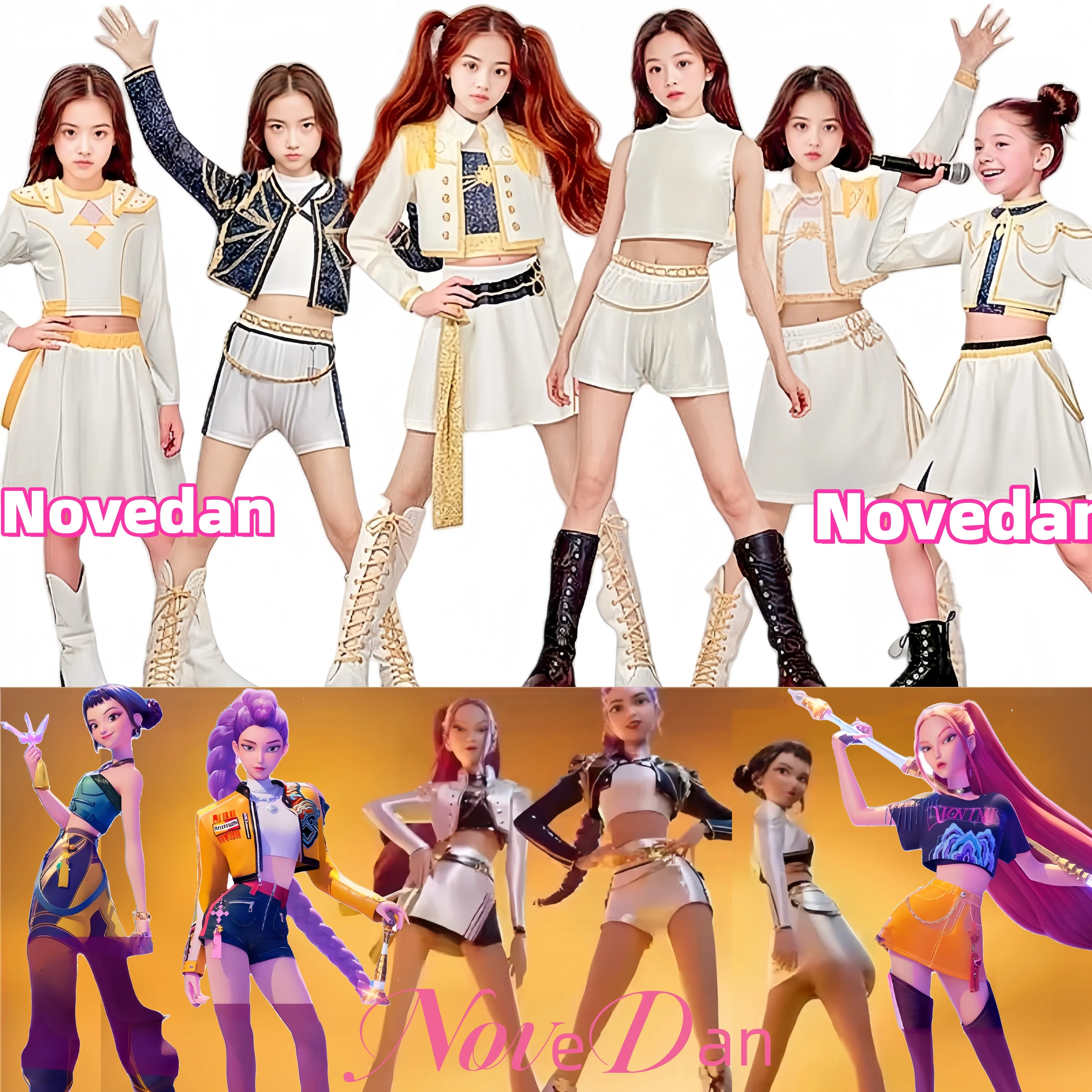 جديد 2025 أزياء أنيمي KPop Huntrix Zoey Mira Rumi شيطان الصيادين التأثيرية للأطفال والرضع والبنات أبيض وأسود ذهبي للهالوين