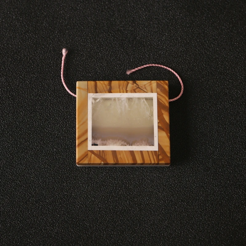 

B & F-Square Picture Jasper Pendant Bead White Jade Howlite Fluorite Intarsia Side Drill Handmade Pendant Beads 37x34x6mm 19.2g