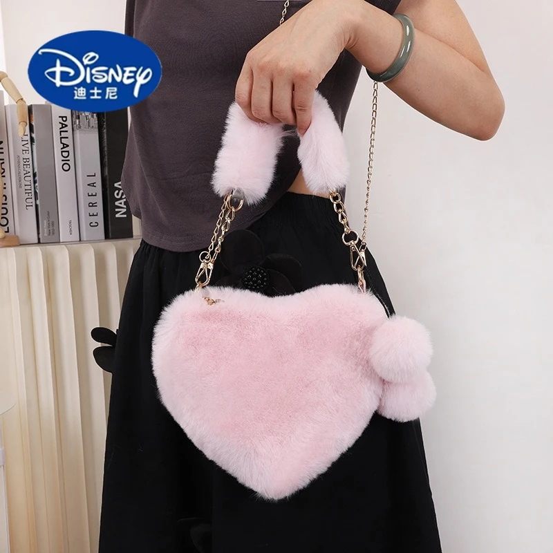 Disney Hot Sale Plüsch-Herz-Tasche – süße modische Umhängetasche mit Kettenriemen, bezaubernde und schicke herzförmige Handtasche