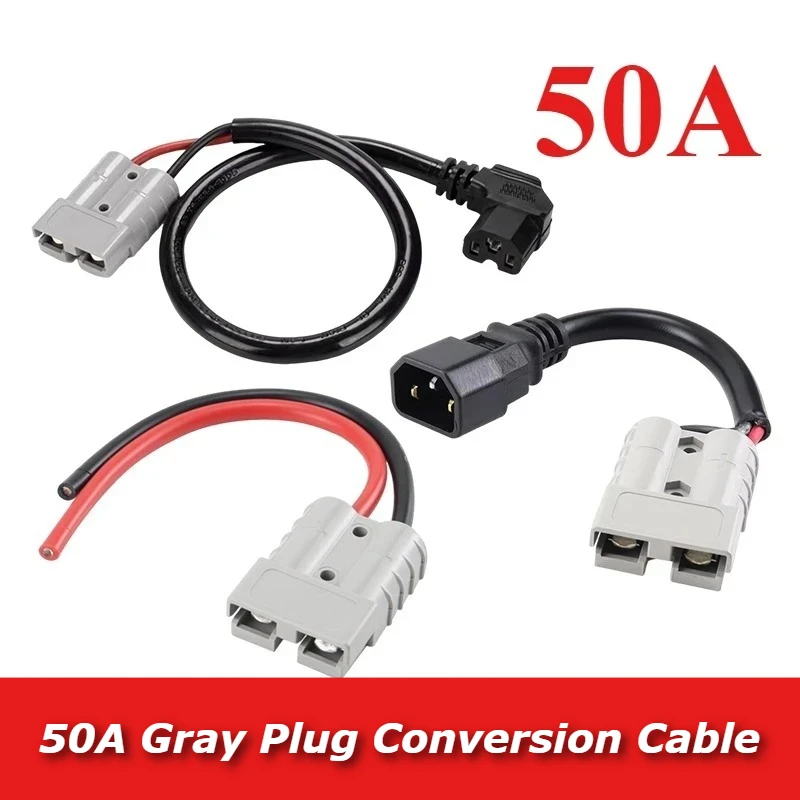 Adaptador de línea de conversión de enchufe gris de 50A para carretillas elevadoras, interfaz de carga de batería de litio para coches eléctricos a conectores en ángulo de 3 pines
