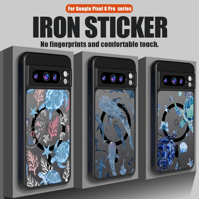 Magnetische Handyhülle mit Hai- und Schildkrötenmuster für Google Pixel 9A 8A 10 9 8 Pro 9 10 Pro XL 7A Stoßfeste TPU-PC-Hülle für Pixel 7 Pro
