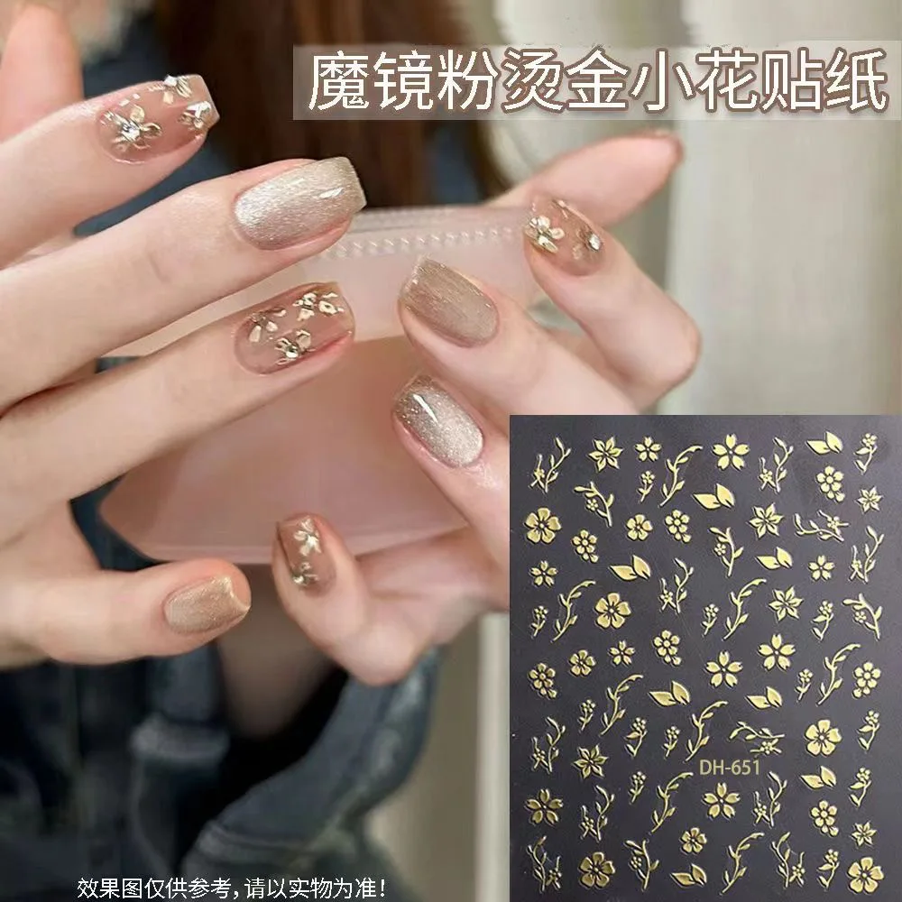 

Japanese Hot Stamp Rose Nail Stickers Mirror Powder Small Flower 3D Embossed Vintage Waterproof Long Lasting for Home