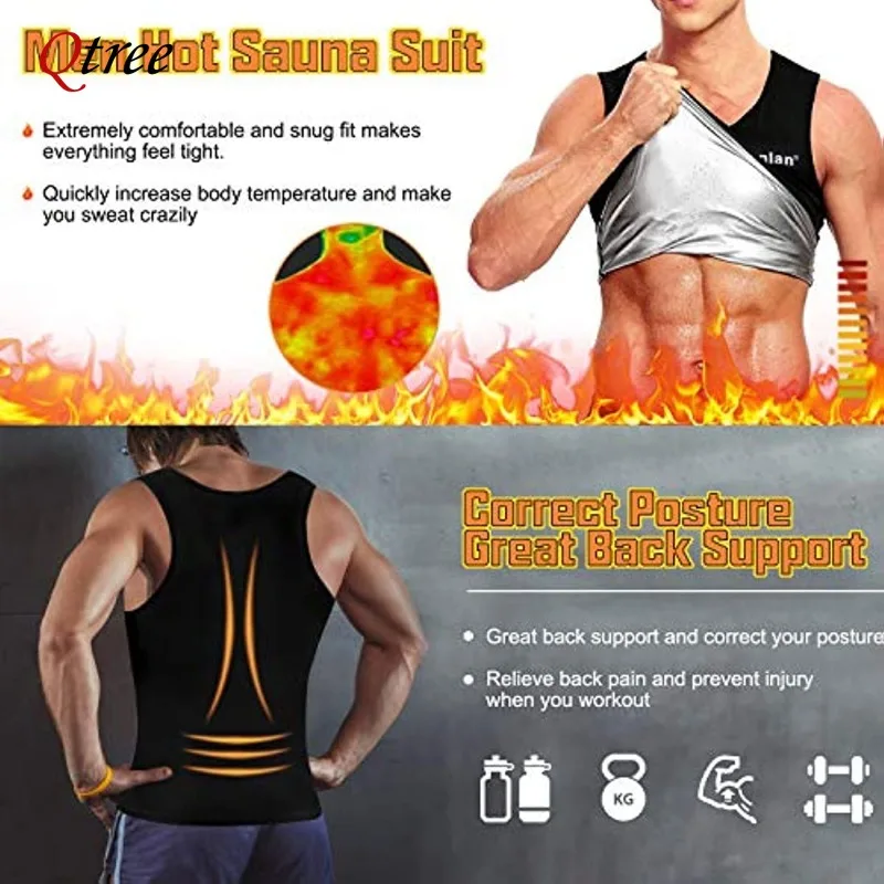 Qtree Sauna Vest for Men Waist Trainer Sweat Top with Zipper Heat Trapping Hot Thermo Waist Trainer Suit Weight Loss Body Shaper