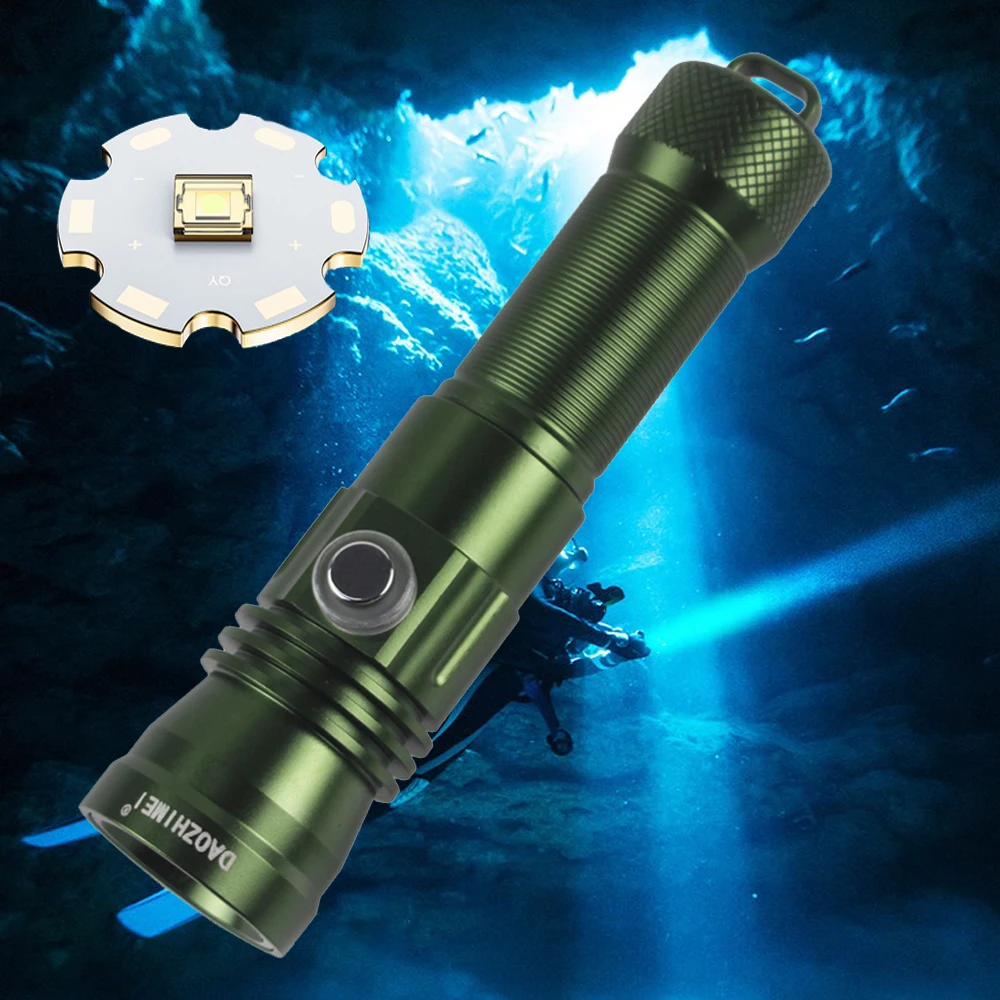 Portable IPX8 Waterproof Diving Flashlight 5000LM Riot Dive Torch Underwater 251Meter Searching Professional Scuba Light