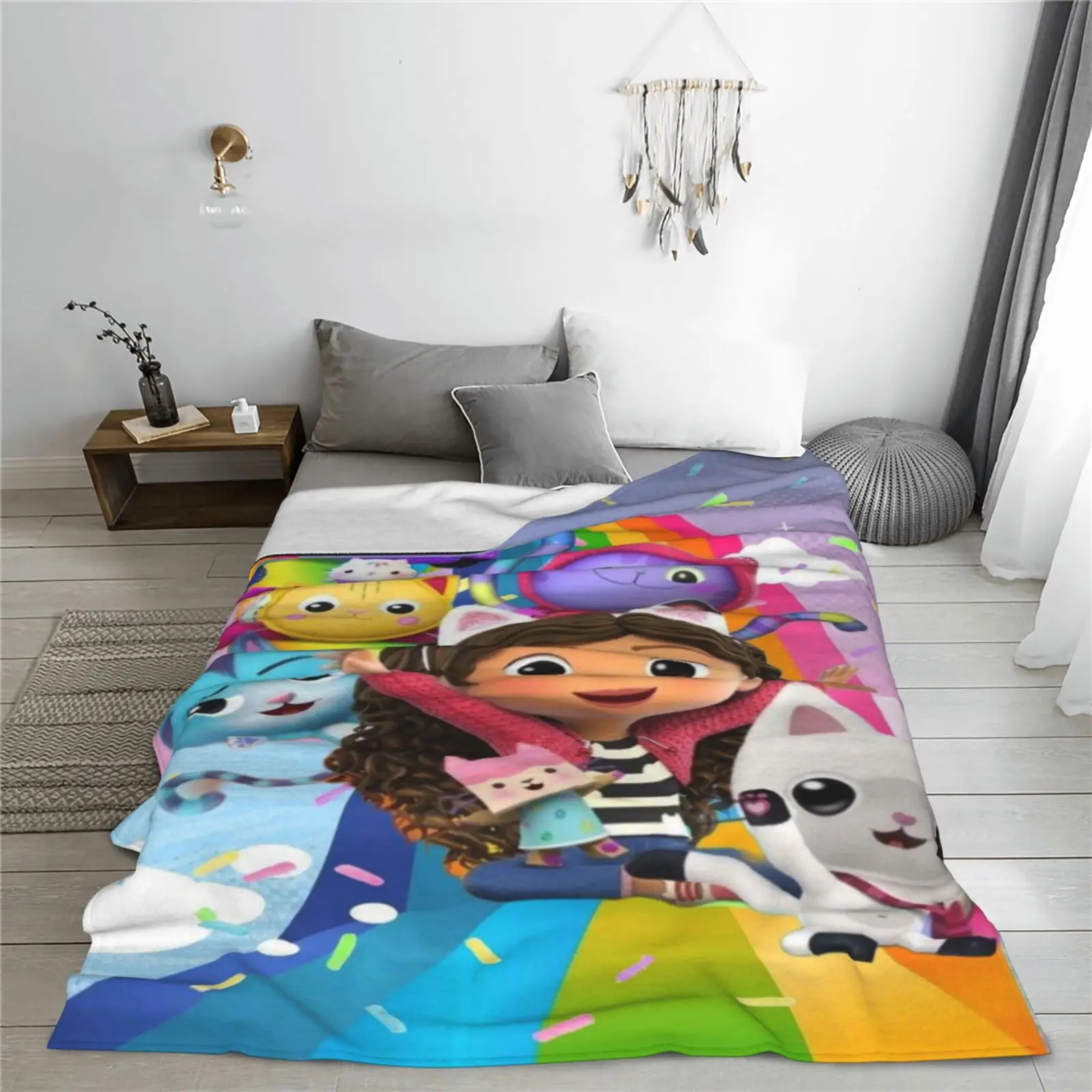 لطيف Gabbys الكرتون دمية فتاة البطانيات الناعمة ، الدفء رمي بطانية بطانية مريحة للنزهة سرير أريكة غرفة نوم المنزل