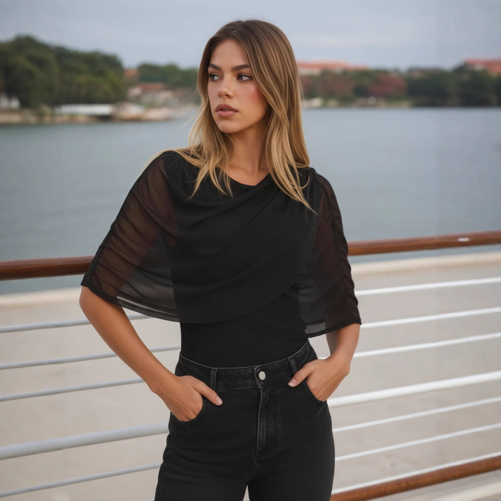 Elegante Mesh Wrap Crop Top Frauen Sommer Geraffte Durchsichtig Criss Cross Tüll Bluse Damen Schwarz Sexy Langarm Party Streetwe