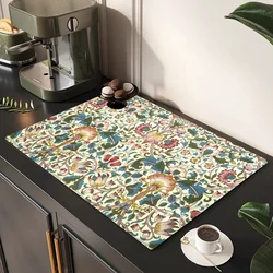 William Morris Absorbent Drain Mat Countertop Dry Mats Printed Coffee Machine Draining Pad Kitchen Table Tableware Placemats