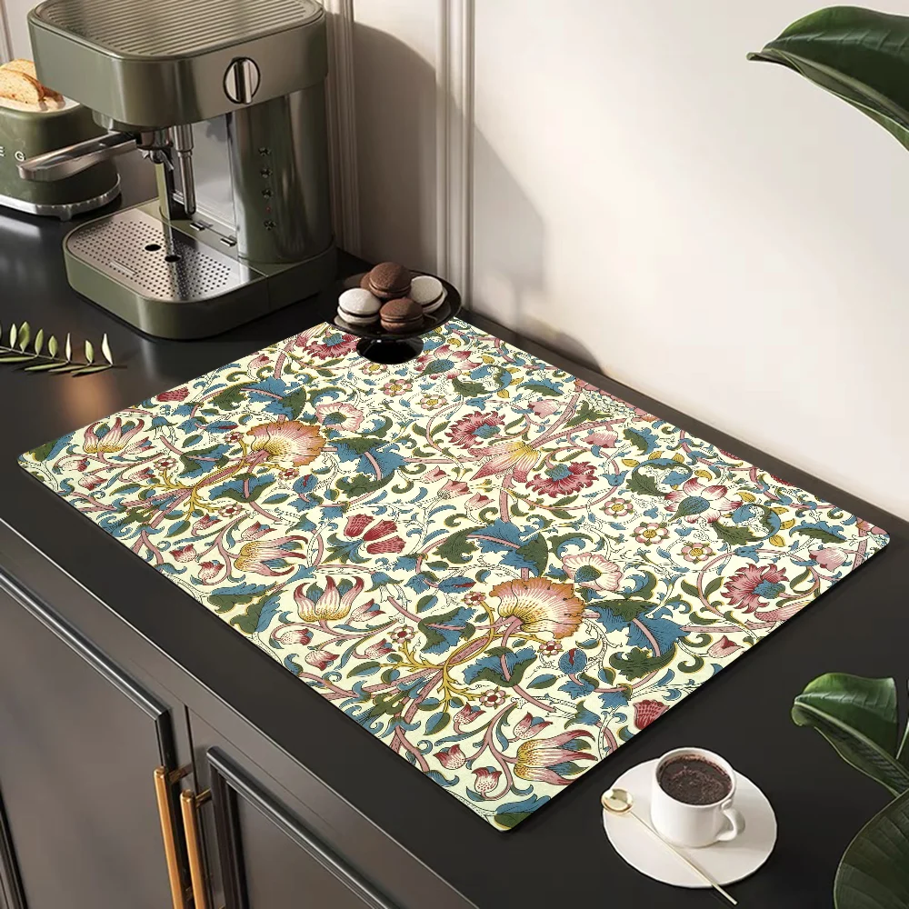 William Morris Absorbent Drain Mat Countertop Dry Mats Printed Coffee Machine Draining Pad Kitchen Table Tableware Placemats