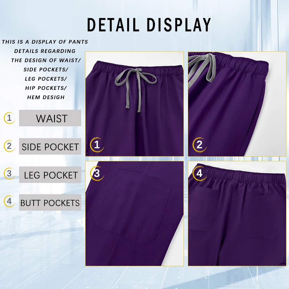 Polychrome Beauty Spa Workwear ผู้หญิงผู้ชายขัดด้านบนตรงกางเกงศัลยกรรมทางการแพทย์เครื่องแบบ Lab Pharmacy Doctor Work เสื้อผ้าชุด