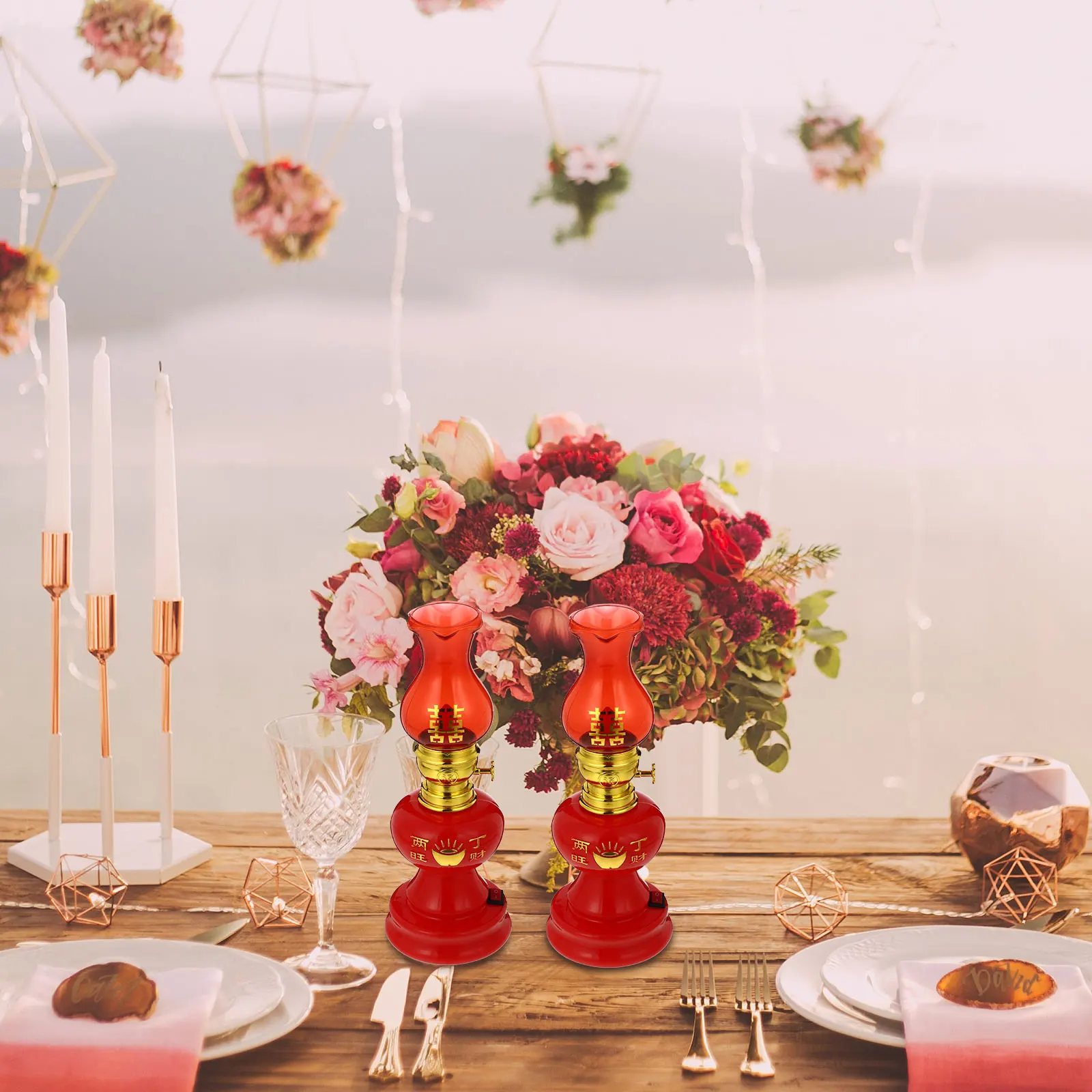 

1Pair Wedding LED Lamp Chinese Traditional Retro Flameless Electric Romantic LED Lamp Decorative Home Table Light