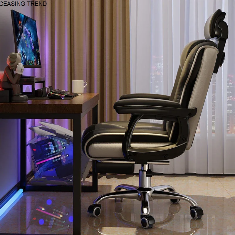 Executive Cushion Wheels Office Chair Full Body Modern Leather Comfortable Swivel Chair Recliner Silla Plegable Home Furniture