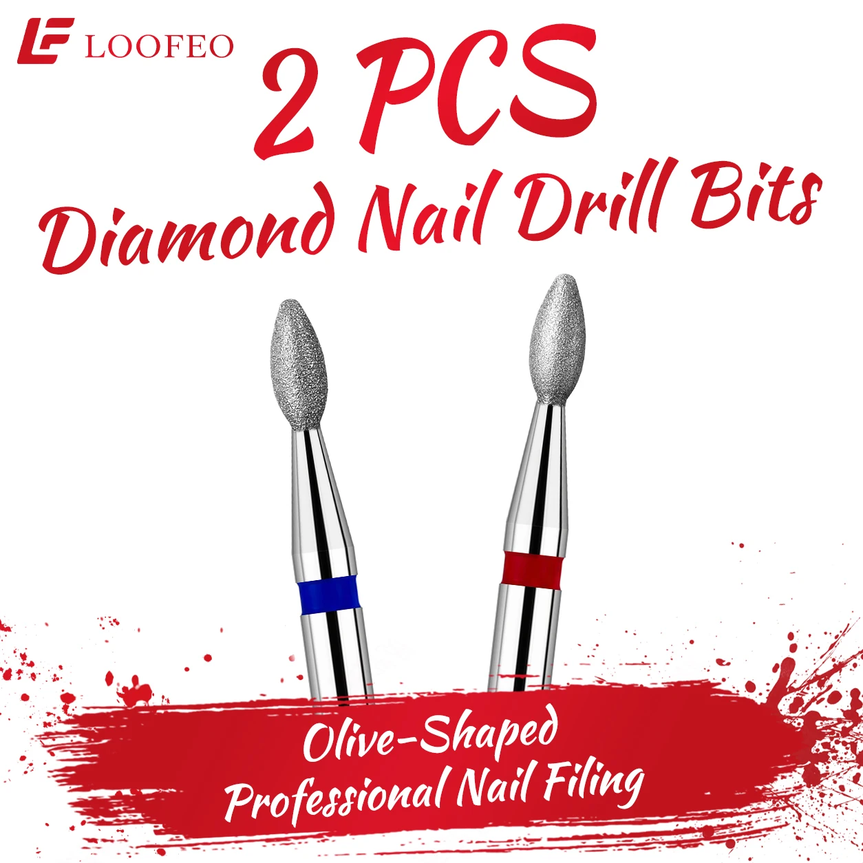 2PCS Olive-Shaped Diamond Nail Drill Bit Set for Cuticle Cleaning Gel Polish Removal Medium Fine Milling Cutter Manicure Tools